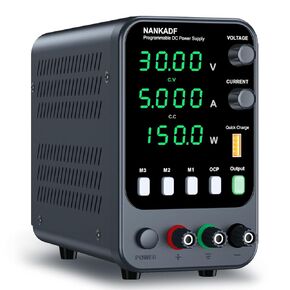 DC Power Supply, 30V 10A Bench Power Supply with Memory Storage & Recall，Variable Power Suppy with Encoder Adjustment Knob, 5V/3.6A USB Quick-Charge & OCP Short Circuit Alarm (0-30v 0-10a)