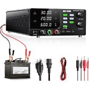 NICE-POWER DC Power Supply Variable, 30V 20A 600W High Power Bench Power Supply for Battery Charging, Adjustable Switching Regulated Power Supply with Battery Charging Button, 3 Indicator Lights