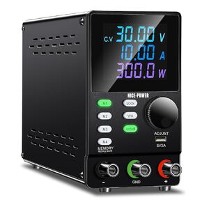 NICE-POWER DC مزود طاقة متغير، 300 فولت 1 أمبير، جهد عالي قابل للبرمجة وقابل للتعديل، مزود طاقة منضدة مختبر مع برامج الكمبيوتر، مقبض التشفير، تخزين الذاكرة، مفتاح الإخراج، زر القفل