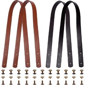 SUPERFINDINGS 4 مجموعات من مقابض حقائب من الجلد الصناعي بلونين مع مسامير حديدية 60 × 1.85 سم من جلد البولي يوريثان حزام بديل لحقيبة اليد وحزام مقبض لمستلزمات صنع الحقائب، الفتحة: 3 مم in Kuwait