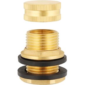 Brass Tank Bulkhead Fitting With Plug,Double 1/2" Female NPT and 3/4" Male GHT (Garden Hose Threaded)