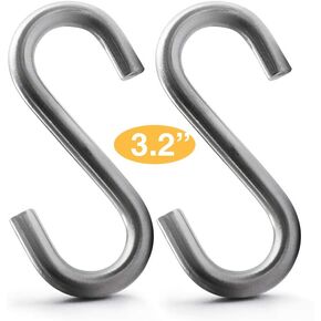 S Hook Heavy Duty 316 Stainless Steel | 3.2" Long 0.31" Thickness | S Shaped Hooks Hammock Hooks for Hanging and Utility Use - Hold Up to 550 lbs - 2 Pieces