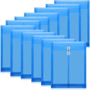 12 Pack Plastic Envelopes with Button and String Tie Closure Expandable Poly String Envelopes Plastic File Folder Plastic Document Envelope Letter A4 Size 1-1/4 Inch Expansion (Blue)