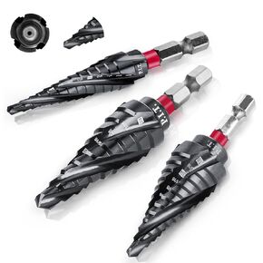 Quick Change Step Drill Bit Set 1/8"-1/2",SAE Standard Industrial Grade Titanium Coated Step Bit, M2 HSS Cobalt Drill bits for Metal, Stainless Steel, Aluminum, Wood, Plastic with 1/4 '' Hex Shank.