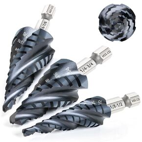 M35 Cobalt Step Drill Bit, Four Spiral Flute Unibit Step Drill Bit (1/4"-3/4") Wear-Resistant TiAlN Coated, 1/4" Hex Shank for Metal, Carbon Steel, Stainless Steel, Wood, Plastic (9 Size)