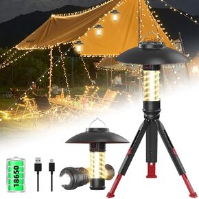 Small Camping Lantern Rechargeable with Tripod, Portable Outdoor Camping Light with 6 Modes, Ip44 Waterproof Tent Lights with Detachable Lantern Flashlight for Power Outages, Emergency, Camping