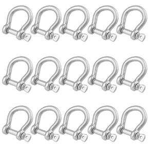 15 Packs 5/16 Inch 304 Stainless Steel D Ring Shackles Set for Outdoor Adventure，Traction Steel Wire and Heavy Duty Construction, Bow Shape, Anchor Shackles 8 mm, by GENHAKON