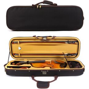 Yinfente Professional Sturdy Violin Case 4/4 Full Size, Oblong Wooden Hard Case for Good Violin with Hygrometer, Lock, Spacious Compartments and Adjustable Straps, Sturdy