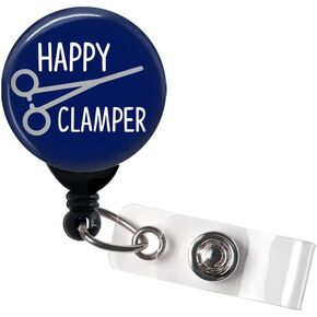 Funny Badge Reel - Happy Clamper, Surgical Technologist, OR Nurse, Surgical Nurse, Hemostat, Nurse Badge, Alligator Clip