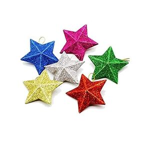 || Handcrafted Merry Christmas Decoration | Glitter Stars of Xmas Tree Decoration Ornaments with Hanging Loop. | Pack Of 2 |