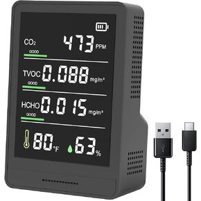 جهاز مراقبة جودة الهواء الداخلي 5 في 1، جهاز مراقبة احترافي لثاني أكسيد الكربون | درجة الحرارة | كاشف الفورمالديهايد | الرطوبة TVOC | جهاز اختبار جودة الهواء مع إنذار للغرف والأقبية وخيام النمو والمكاتب واختبار جودة الهواء in Kuwait
