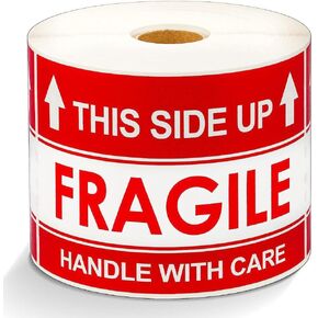 3x5 Inch Fragile Handle with Care This Side Up Adhesive Label Stickers for Shipping and Packing, Warning Fragile Tape, 200 Labels Per Roll