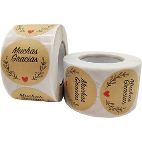 Kraft 1.5" Spanish Muchas Gracias Thank You Stickers Roll 1000Pcs, Packaging for Small Business