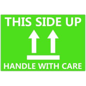 This Side Up Fluorescent Shipping Label Stickers-2" X 3" This Side Up Warning Stickers for Shipping and Packing-300 Adhesive Labels Per Roll (Green/White)