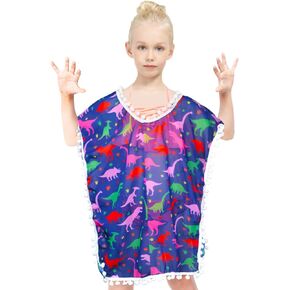 Swim Cover Up for Girls Mermaid Cover-up Beach Swimsuit Chiffon Coverup with Pompom Tassel