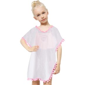 Swim Cover Up for Girls Mermaid Cover-up Beach Swimsuit Chiffon Coverup with Pompom Tassel