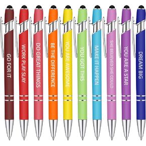 Eersida Office Pens Funny Pens Inspirational Quotes Ballpoint Metal Motivational Macaron Touch Stylus for Office Gifts, Black Ink(10 Pieces)