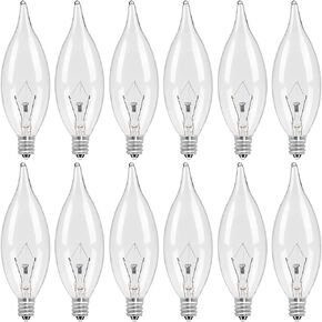 12-Pack E12 Incandescent Candle Light Bulbs 60W Warm White 2500K, 650 Lumen Dimmable Chandelier Light Bulbs for Ceiling Fan, Pendants or Outdoor, CA10 Clear Candelabra Base Bulbs