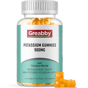 Potassium Gummies 500mg for Adults, 60 Servings, Sugar-Free Potassium Chloride Gummies, Heart Health & Muscle Relief for Women Men, Electrolyte Balance Boost, Efficient Potassium Supply