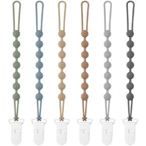 6 Pack Silicone Pacifier Clip with One-Piece Design for Baby Boys and Girls, BPA Free Soft Flexible Binky Clips with Texture for Baby Essentials