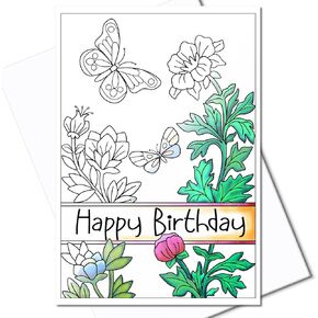 Art Eclect Birthday Adult Coloring Cards, 10 Cards With Unique Designs and 10 White Envelopes (Birthday/10)