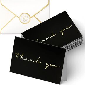 40 Thank You Cards, Black and Gold Foil Thank You Cards Bulk, All Occasions Thank You Note Card with Envelopes & Stickers, Wrapped with Sturdy Box, Great for Wedding, Baby Shower, Bridal Shower, Etc -