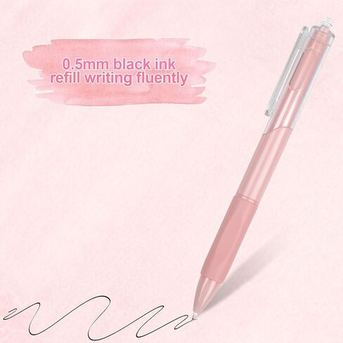 Rkqoa Aesthetic Pens, 5 Pack 0.5mm Ballpoint Gel Black Ink Pens Retractable Fine Point No-Smear Smooth Writing Pens, Cute Art Office School Supplies Christmas Gifts for Women Kids in Saudi Arabia