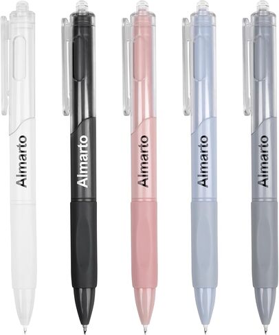 Rkqoa Aesthetic Pens, 5 Pack 0.5mm Ballpoint Gel Black Ink Pens Retractable Fine Point No-Smear Smooth Writing Pens, Cute Art Office School Supplies Christmas Gifts for Women Kids in Saudi Arabia