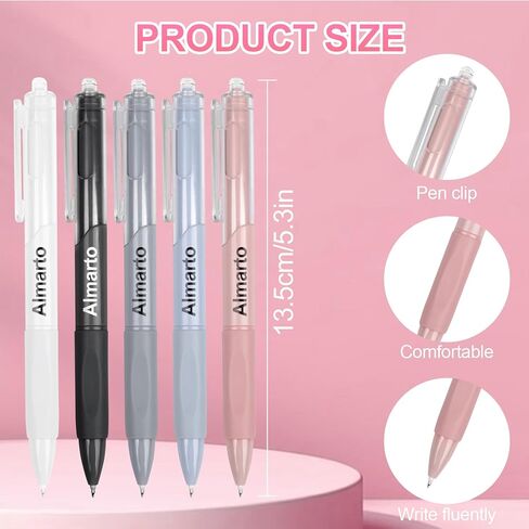 Rkqoa Aesthetic Pens, 5 Pack 0.5mm Ballpoint Gel Black Ink Pens Retractable Fine Point No-Smear Smooth Writing Pens, Cute Art Office School Supplies Christmas Gifts for Women Kids in Saudi Arabia