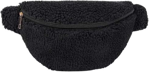 حقيبة حزام من الصوف للنساء حقيبة كروس بحزام شيربا مع حزام قابل للتعديل للخصر، والتمارين، والجري، هدايا رائجة (أسود) in Kuwait