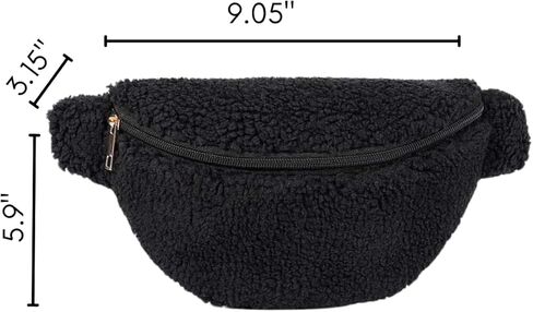 حقيبة حزام من الصوف للنساء حقيبة كروس بحزام شيربا مع حزام قابل للتعديل للخصر، والتمارين، والجري، هدايا رائجة (أسود) in Kuwait