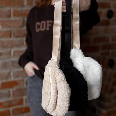 حقيبة حزام من الصوف للنساء حقيبة كروس بحزام شيربا مع حزام قابل للتعديل للخصر، والتمارين، والجري، هدايا رائجة (أسود) in Kuwait