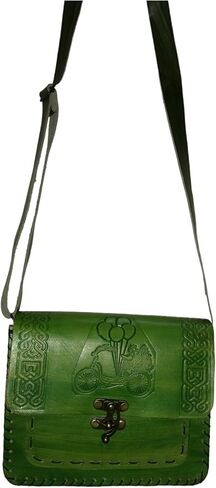 Vintage Premium Quality Crazy Horse Leather Cross-body Handbag for Women-Handmade Bag-New style Cowhide Leather Bag-Tree and leaf print Shoulder Bag (Woody Brown) in Kuwait