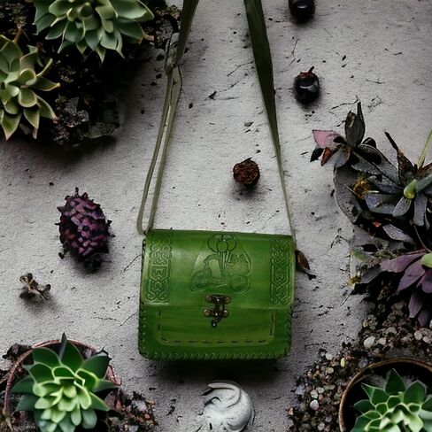 Vintage Premium Quality Crazy Horse Leather Cross-body Handbag for Women-Handmade Bag-New style Cowhide Leather Bag-Tree and leaf print Shoulder Bag (Woody Brown) in Kuwait