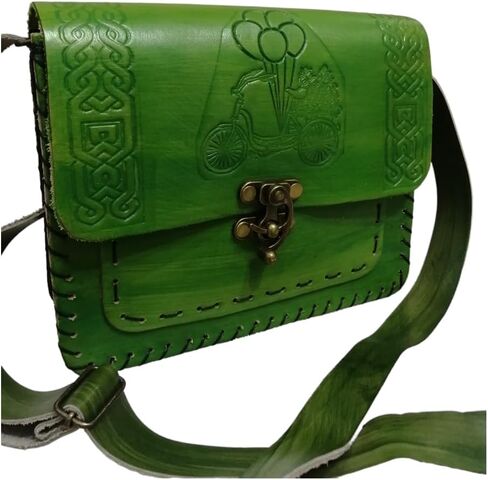 Vintage Premium Quality Crazy Horse Leather Cross-body Handbag for Women-Handmade Bag-New style Cowhide Leather Bag-Tree and leaf print Shoulder Bag (Woody Brown) in Kuwait
