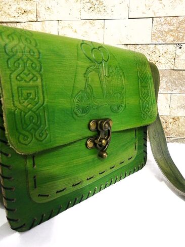 Vintage Premium Quality Crazy Horse Leather Cross-body Handbag for Women-Handmade Bag-New style Cowhide Leather Bag-Tree and leaf print Shoulder Bag (Woody Brown) in Kuwait