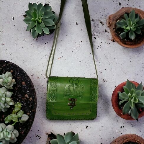 Vintage Premium Quality Crazy Horse Leather Cross-body Handbag for Women-Handmade Bag-New style Cowhide Leather Bag-Tree and leaf print Shoulder Bag (Woody Brown) in Kuwait