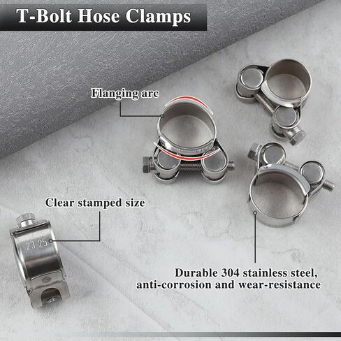 23-25mm 304 Stainless Steel T-Bolt Hose Clamps, Heavy Duty Adjustable Pipe Clamps with Wrench, Turbo Pipe Clamps High Pressure Hose Clamps for Automotive Intercooler Radiator Heater, 4 Pack in Saudi Arabia