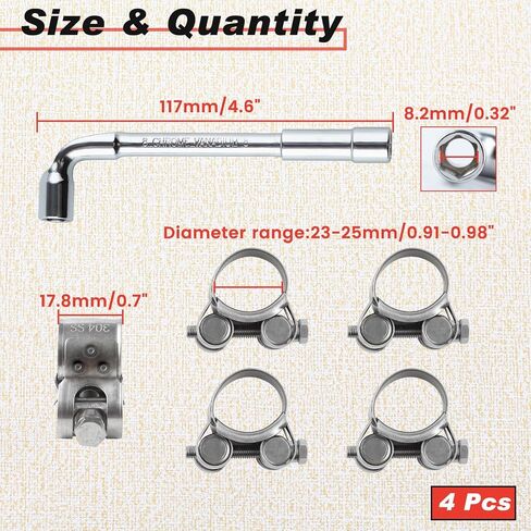 23-25mm 304 Stainless Steel T-Bolt Hose Clamps, Heavy Duty Adjustable Pipe Clamps with Wrench, Turbo Pipe Clamps High Pressure Hose Clamps for Automotive Intercooler Radiator Heater, 4 Pack in Saudi Arabia