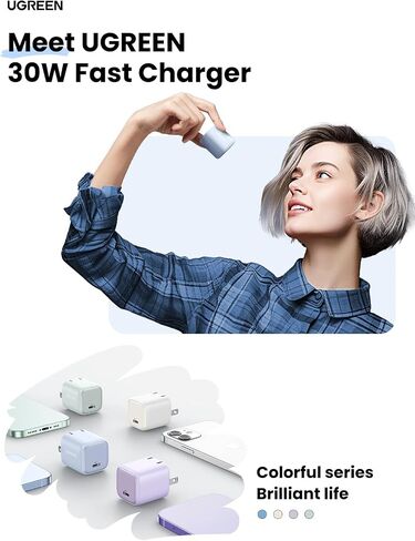 UGREEN 30W USB C Charger, Nexode Foldable GaN PPS Compact Fast Wall Charger Block, USB-C Power Adapter for iPhone 15 Pro Max/14/13, Galaxy S23 Ultra, Google Pixel 7, MacBook Air, iPad Pro (Blue) in Saudi Arabia