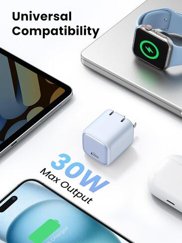 UGREEN 30W USB C Charger, Nexode Foldable GaN PPS Compact Fast Wall Charger Block, USB-C Power Adapter for iPhone 15 Pro Max/14/13, Galaxy S23 Ultra, Google Pixel 7, MacBook Air, iPad Pro (Blue) in Saudi Arabia
