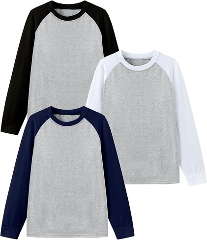 HIBETY Boy's 3 Pack Fleece Lined Long Sleeve Sweatshirts, UPF 50+ Sun Protection Athletic Shirts for Kids in Saudi Arabia