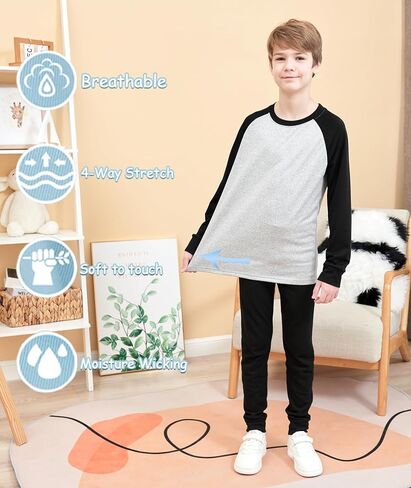 HIBETY Boy's 3 Pack Fleece Lined Long Sleeve Sweatshirts, UPF 50+ Sun Protection Athletic Shirts for Kids in Saudi Arabia