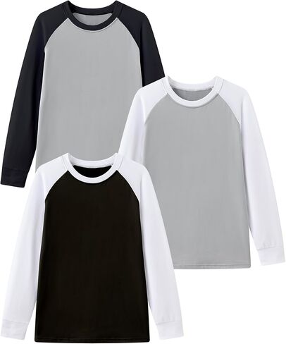 HIBETY Boy's 3 Pack Fleece Lined Long Sleeve Sweatshirts, UPF 50+ Sun Protection Athletic Shirts for Kids in Saudi Arabia