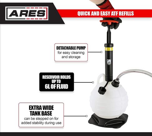 ARES 12026 - مضخة نقل سائل ناقل الحركة - مجموعة إعادة تعبئة ATF - مضخة يدوية سعة 6 لتر لسائل ناقل الحركة الأوتوماتيكي - تتضمن مجموعة محولات مكونة من 20 قطعة - تعمل مع معظم أنظمة النقل الأوتوماتيكي الشائعة in Saudi Arabia