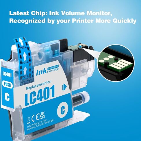 خرطوشة حبر LC401 بديلة لطابعة Brother LC 401 LC-401 XL تستخدم مع طابعة Brother MFC-J1010DW MFC-J1012DW MFC-J1170DW (2BK، 1C، 1M، 1Y) in Saudi Arabia