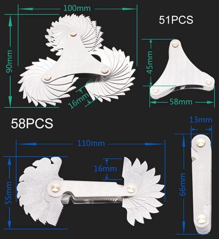 Screw Pitch Gauge (2 Pack), Pitch Cutting Gauge Caliper Gages Measuring Tool, 51 Pcs America SAE Type + 58 Pcs Metric & America SAE Type & British Whitworth (Screw Pitch Gauge (2 Pack)) in Saudi Arabia