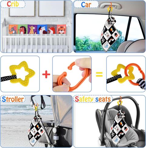 SAMMAS 3 Pcs Black and White High Contrast Baby Toys 0-6 Months for Newborn, Babies Sensory Soft Book for Early Education, Infant Tummy Time Cloth Book, Montessori Toys for Babies in Kuwait