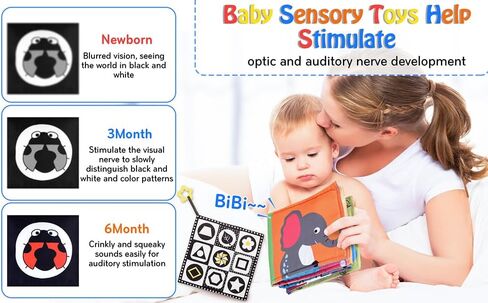 SAMMAS 3 Pcs Black and White High Contrast Baby Toys 0-6 Months for Newborn, Babies Sensory Soft Book for Early Education, Infant Tummy Time Cloth Book, Montessori Toys for Babies in Kuwait