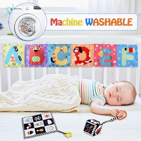 SAMMAS 3 Pcs Black and White High Contrast Baby Toys 0-6 Months for Newborn, Babies Sensory Soft Book for Early Education, Infant Tummy Time Cloth Book, Montessori Toys for Babies in Kuwait